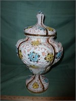 Ornate Ceramic Embossed Large Compote / Vase