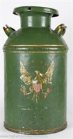 Green Antique Metal Dairy Cream Can w/ Lid