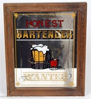 "Honest Bartender Wanted" Framed Bar Mirror