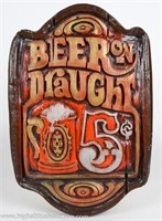 Beer Draught 5 Cents Plaster Wall Plaque / Sign