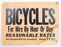 Bicycles For Hire By Hour Or Day Cardboard Sign