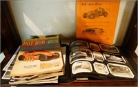 Hot Rod magazines, car photo album and books