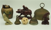 Vintage Carved Animal Figurines & Bells Lot