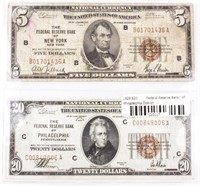 Coin 2 National Currency Notes 1929 $5 & $20