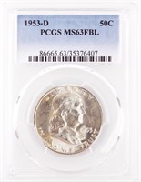 Coin 1953-D Franklin Half Dollar PCGS MS63FBL