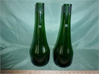 Pair of Ivy Green Blown Glass Italian Vases