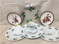 Asst holly berry holiday dishes, serving platter