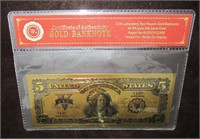 24kt Gold Foil $5 USD Fantasy Banknote