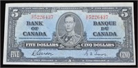 1937 $5 CAD Banknote Prefix D/C