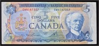 1972 CAD $5 Banknote Prefix CW