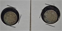 2 pcs 1913 & 1919 CAD .10c Silver Coins