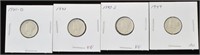 4 pcs 1941 / 42 / 43 /44 USD Mercury .10c Coins