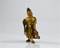 CHINESE GILT WOOD CARVED STATUE OF MONK JI GONG