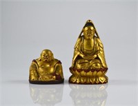 TWO CHINESE GILT WOOD CARVED BUDDHIST STAUE