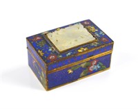 CHINESE CLOISONNE ENAMELLED BOX WITH JADE PLAQUE