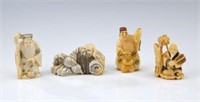 Four Japanese carved figural netsukes