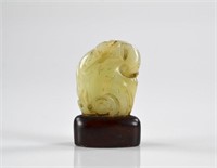 CHINESE CELADON JADE CARVED PENDANT ON STAND