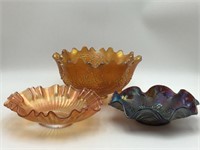 3 pieces Carnival Glass