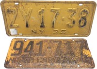 VINTAGE 1935 NY AND 1949 NC LICENSE PLATES