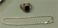 sterling bracelet & black Onyx ring- size 6