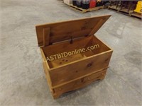 WOODEN FLIP TOP TRUNK or TOY BOX WITH 2 DRAWERS