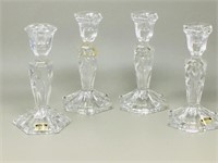 4 crystal candle sticks 7" tall by Polonia