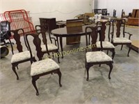 LARGE CHERRY WOOD DINING TABLE & CHAIR SET
