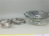 3 pcs glass & silver overlay