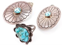 Jewelry Sterling Silver Turquoise Earrings & Ring
