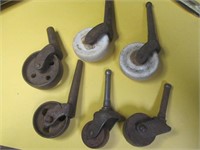 6 Vtg. Furniture Wheels-Cast,Wood & Porcelain