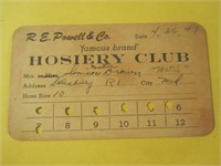 1947 R.E. Powell & Co. Hosiery Club Card,Salisbury