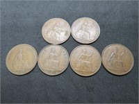 Lot of 6 George V Bronze  Pennies 1940-1948