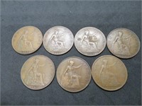 Lot of 7 George V Bronze  Pennies 1921 & 1927