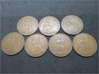 Lot of 7 George V Bronze  Pennies 1935-1939