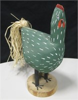 Signed hand Painted Wood Chicken 14.5" Tall