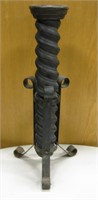 24" Tall Wood With Cast Iron Stand Candle Holder