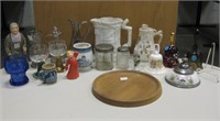 Antique / Vtg Glass & Ceramics Lot w/ Wood Platter