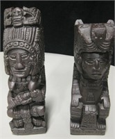2 Mayan Painted Stone Statues - Tallest Is 10"