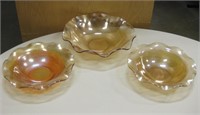 3 Vintage Carnival Glass Bowls - Largest 12" Dia.