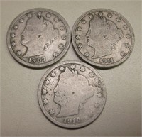 Lot Of 3 Liberty Or "V" Nickels
