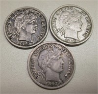 Lot Of 3 - 90% Silver Barber Dimes