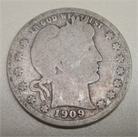 1909-D Barber Quarter Dollar - 90% Silver