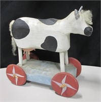 Wood Wheeled Cow Home Decor - 11 x 10 x 4.25"