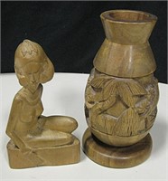 2 Indonesian Wood Carvings 7" & 7.75" Tall