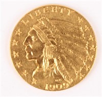 $2.50 1909 INDIAN HEAD GOLD QUARTER EAGLE