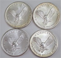 (4) One Troy Ounce Silver "Liberty" Rounds