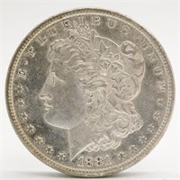 1881-S Morgan Silver Dollar(MS62) w/Display Case