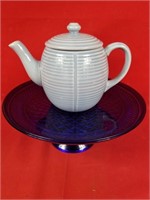 Cobalt Blue Cake Stand & Light Blue Teapot