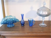 Lot of Four Blue Glass Items