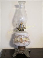 Antique Glass Oil Lamp, Iron Base